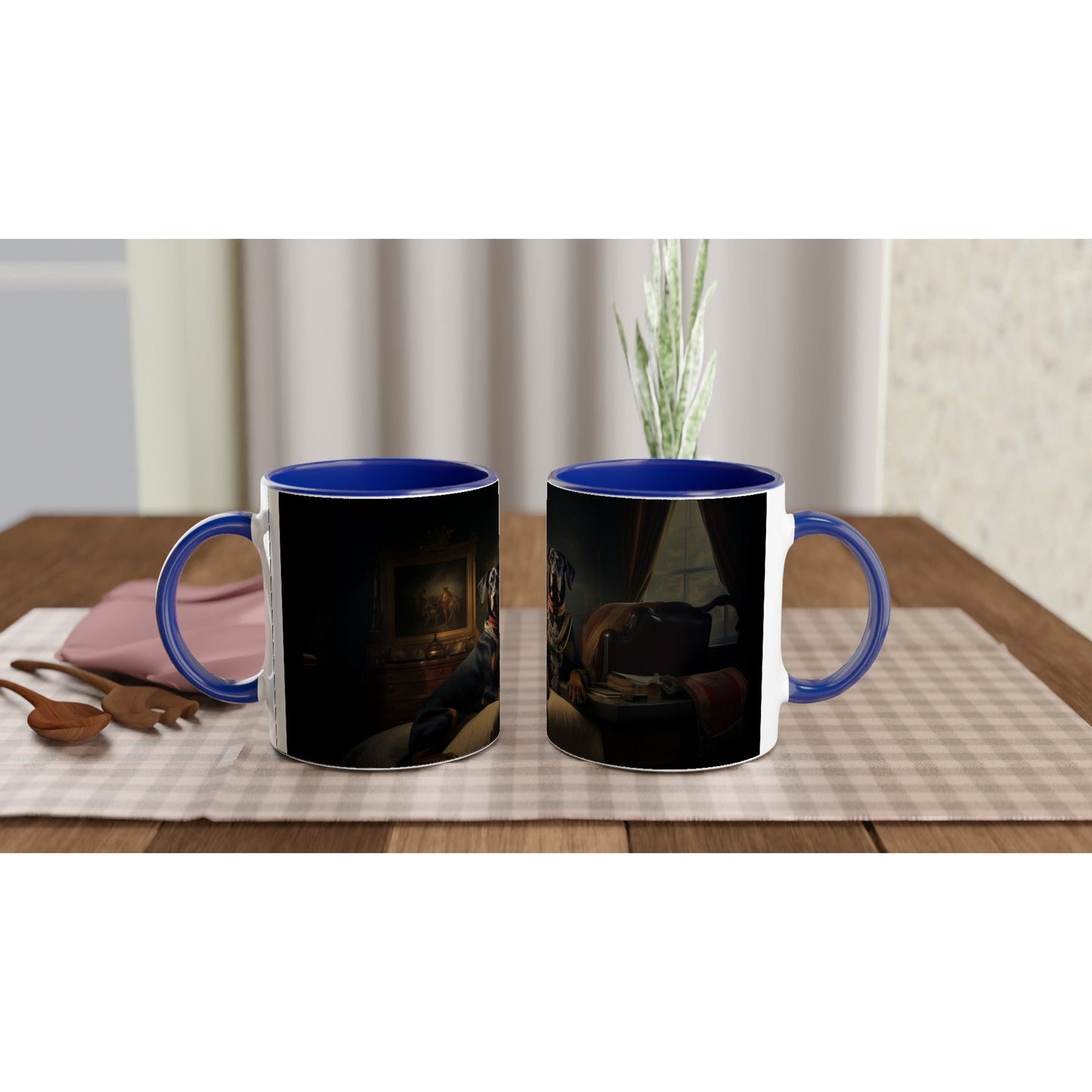 11oz Two-Tone Coffee Mug Featuring Art Deco Doberman Design - Hobbster