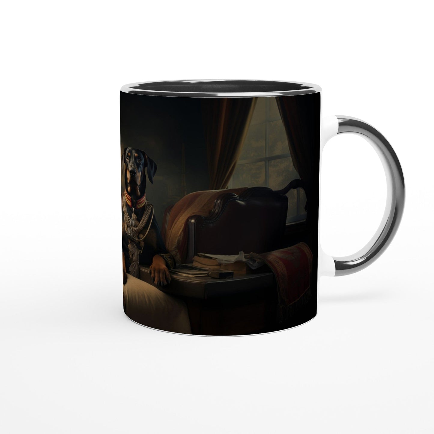 11oz Two-Tone Coffee Mug Featuring Art Deco Doberman Design - Hobbster