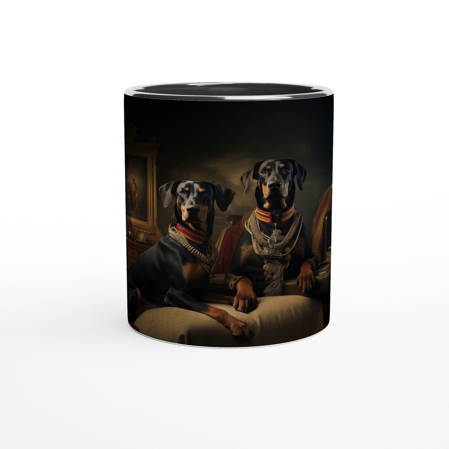 11oz Two-Tone Coffee Mug Featuring Art Deco Doberman Design - Hobbster