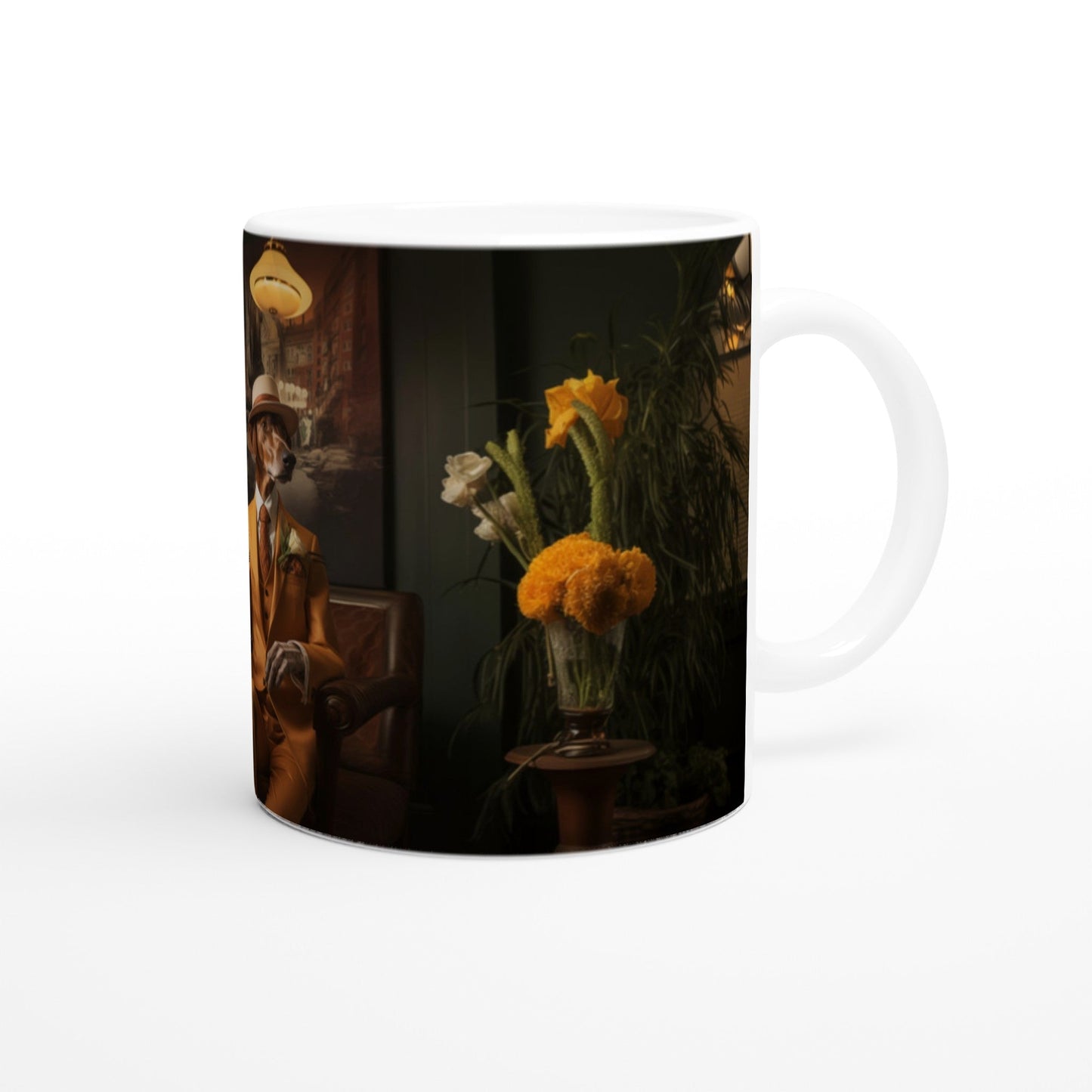 11oz Two-Tone Coffee Mug Featuring Art Deco Greyhound Design - Hobbster