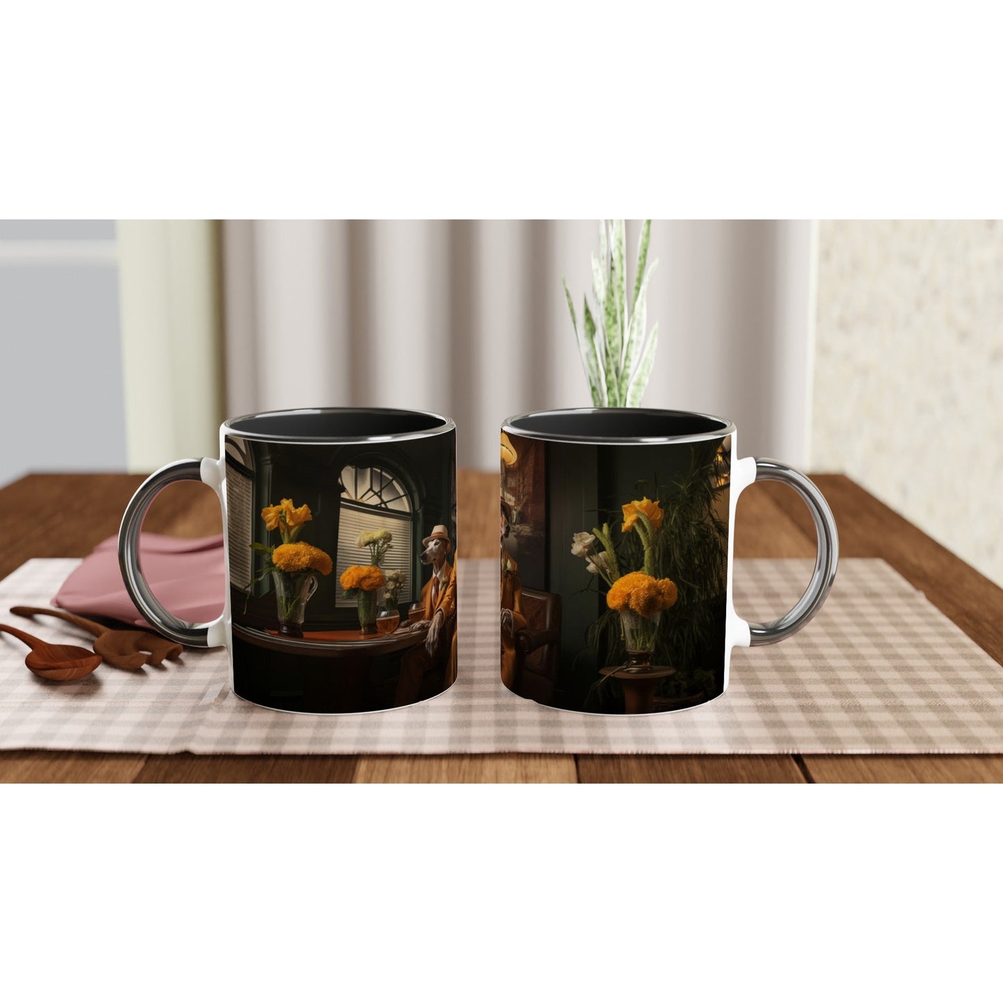 11oz Two-Tone Coffee Mug Featuring Art Deco Greyhound Design - Hobbster