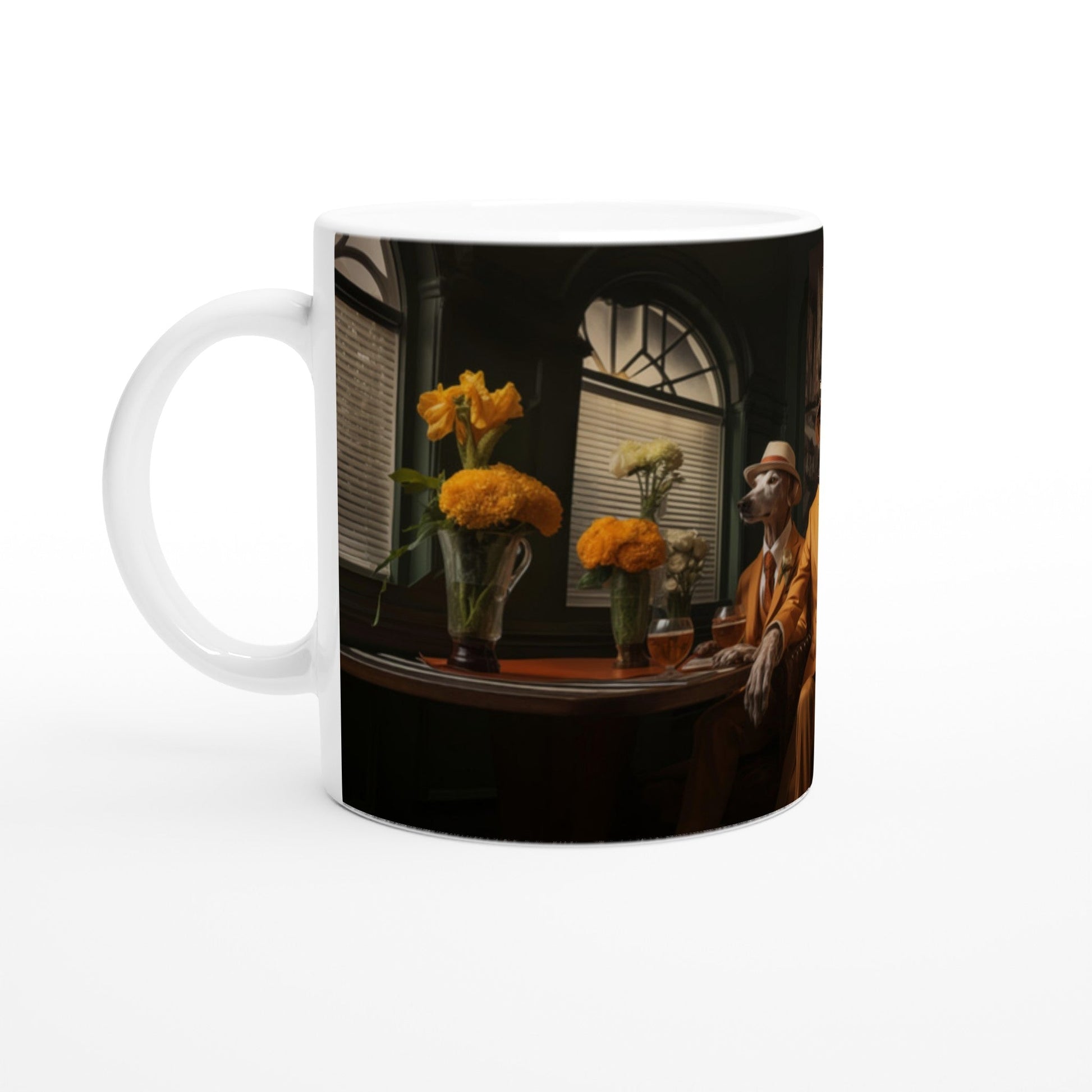 11oz Two-Tone Coffee Mug Featuring Art Deco Greyhound Design - Hobbster