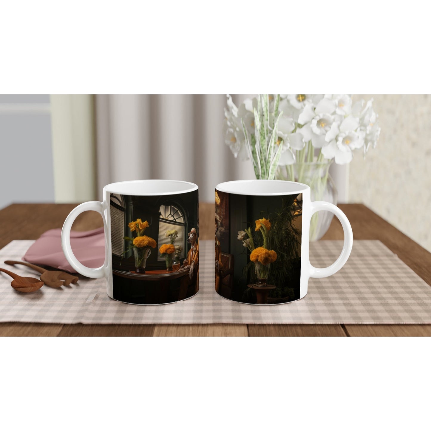 11oz Two-Tone Coffee Mug Featuring Art Deco Greyhound Design - Hobbster