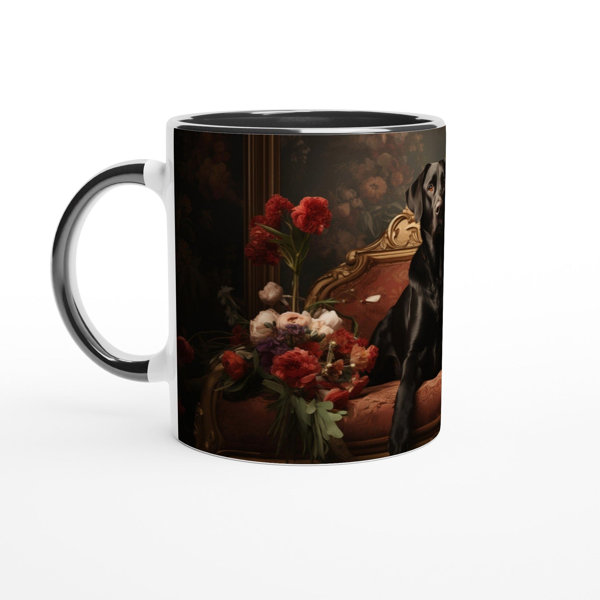 11oz Two-Tone Coffee Mug Featuring Flower Art Deco Labrador Design - Hobbster