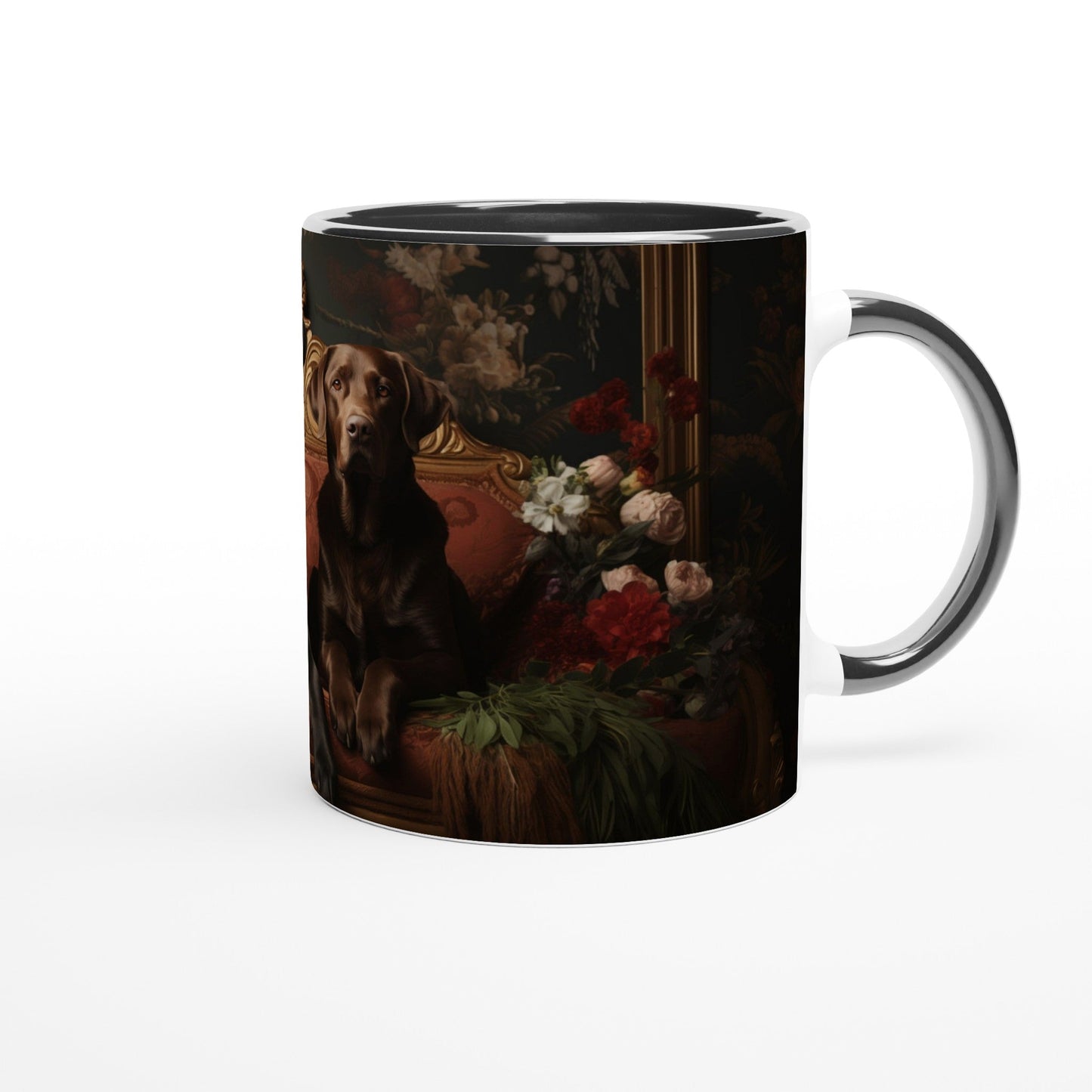 11oz Two-Tone Coffee Mug Featuring Flower Art Deco Labrador Design - Hobbster