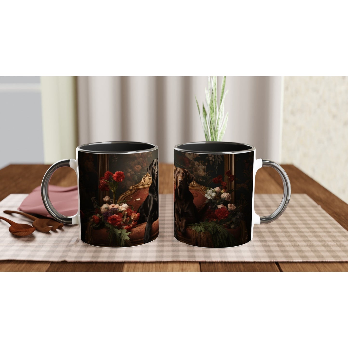 11oz Two-Tone Coffee Mug Featuring Flower Art Deco Labrador Design - Hobbster