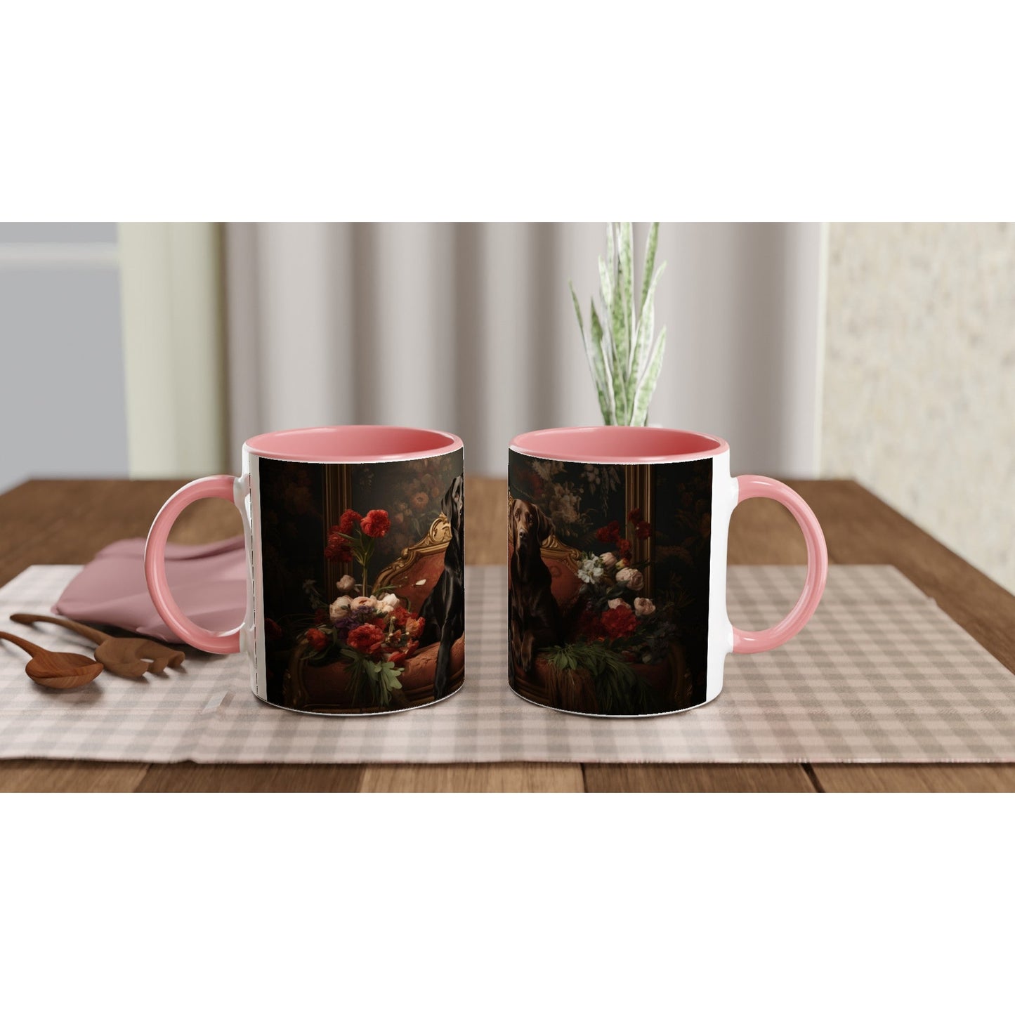 11oz Two-Tone Coffee Mug Featuring Flower Art Deco Labrador Design - Hobbster