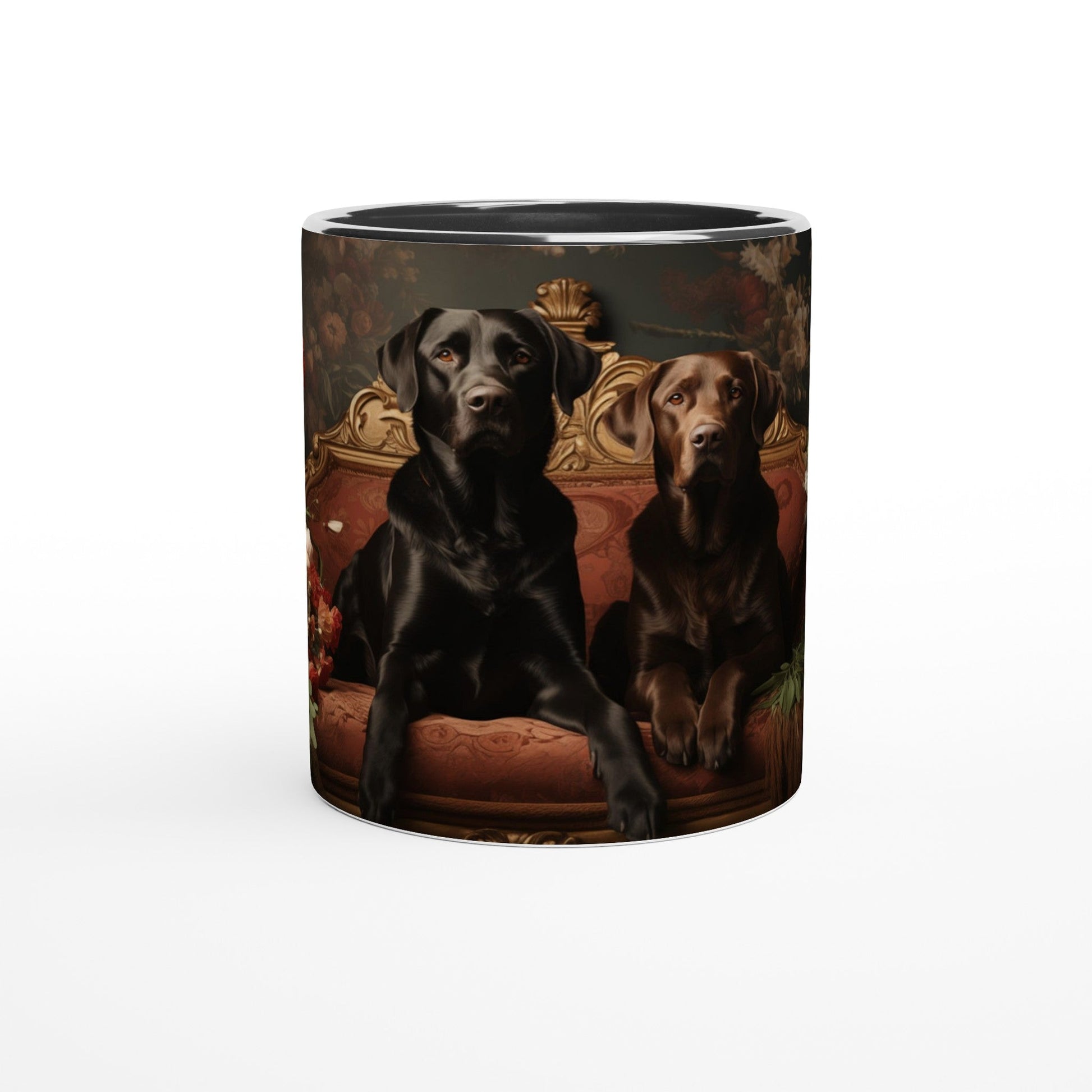 11oz Two-Tone Coffee Mug Featuring Flower Art Deco Labrador Design - Hobbster