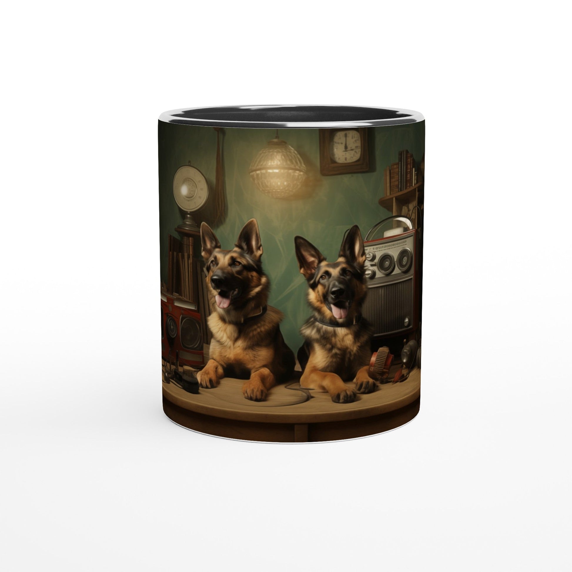 11oz Two-Tone Coffee Mug with vintage design of German Shepherds - Hobbster