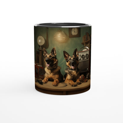 11oz Two-Tone Coffee Mug with vintage design of German Shepherds - Hobbster