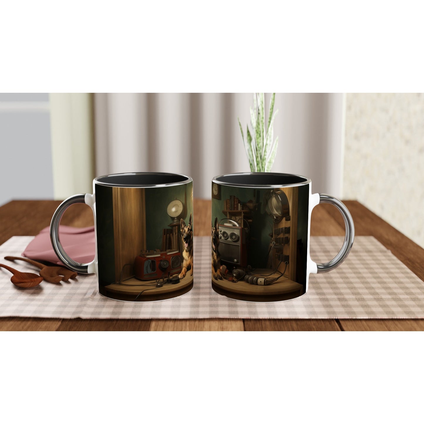 11oz Two-Tone Coffee Mug with vintage design of German Shepherds - Hobbster