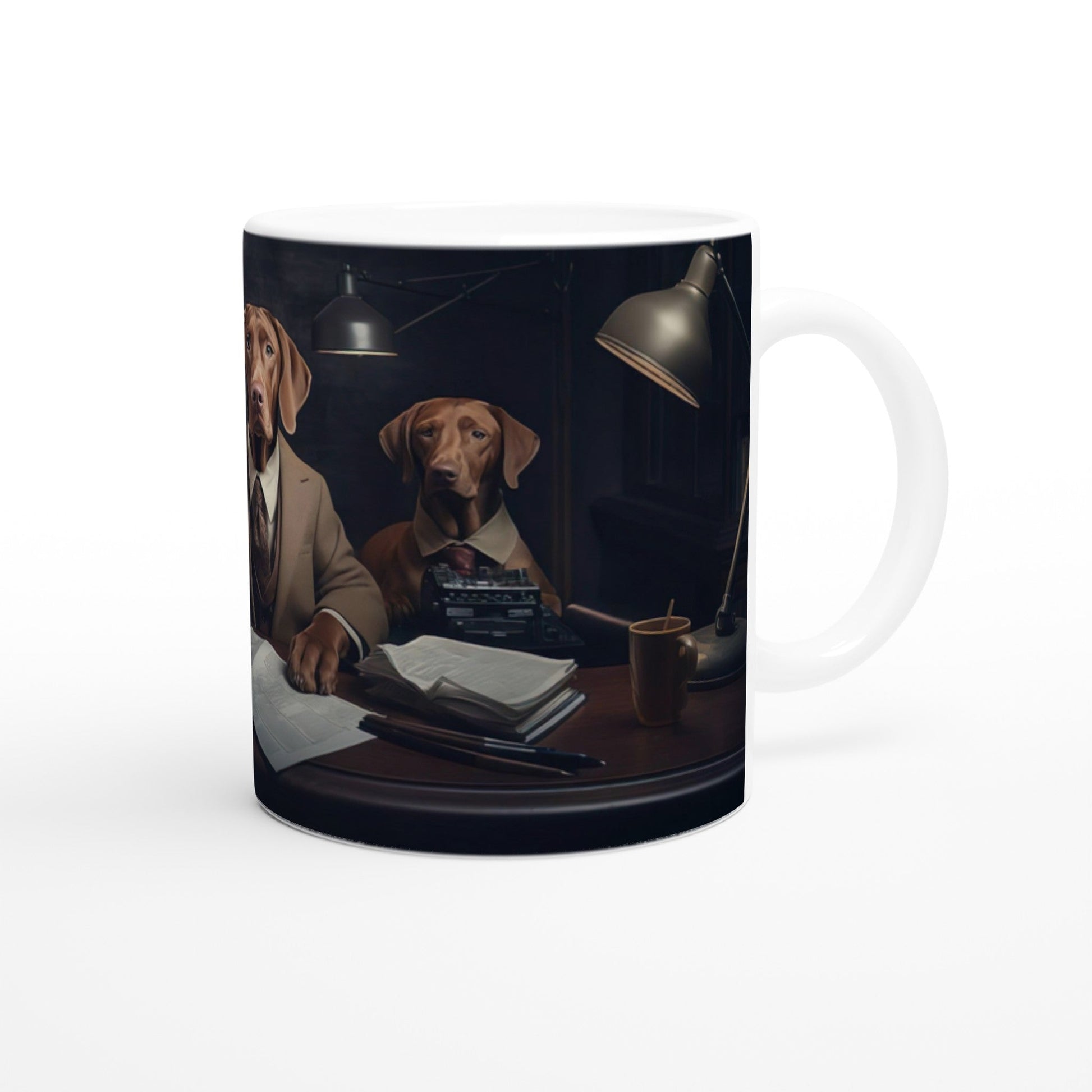 11oz Two-Tone Coffee Mug with vintage design of Hungarian Vizslas - Hobbster