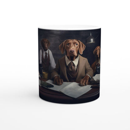 11oz Two-Tone Coffee Mug with vintage design of Hungarian Vizslas - Hobbster