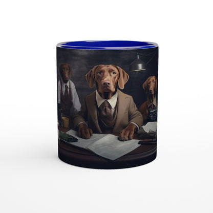 11oz Two-Tone Coffee Mug with vintage design of Hungarian Vizslas - Hobbster