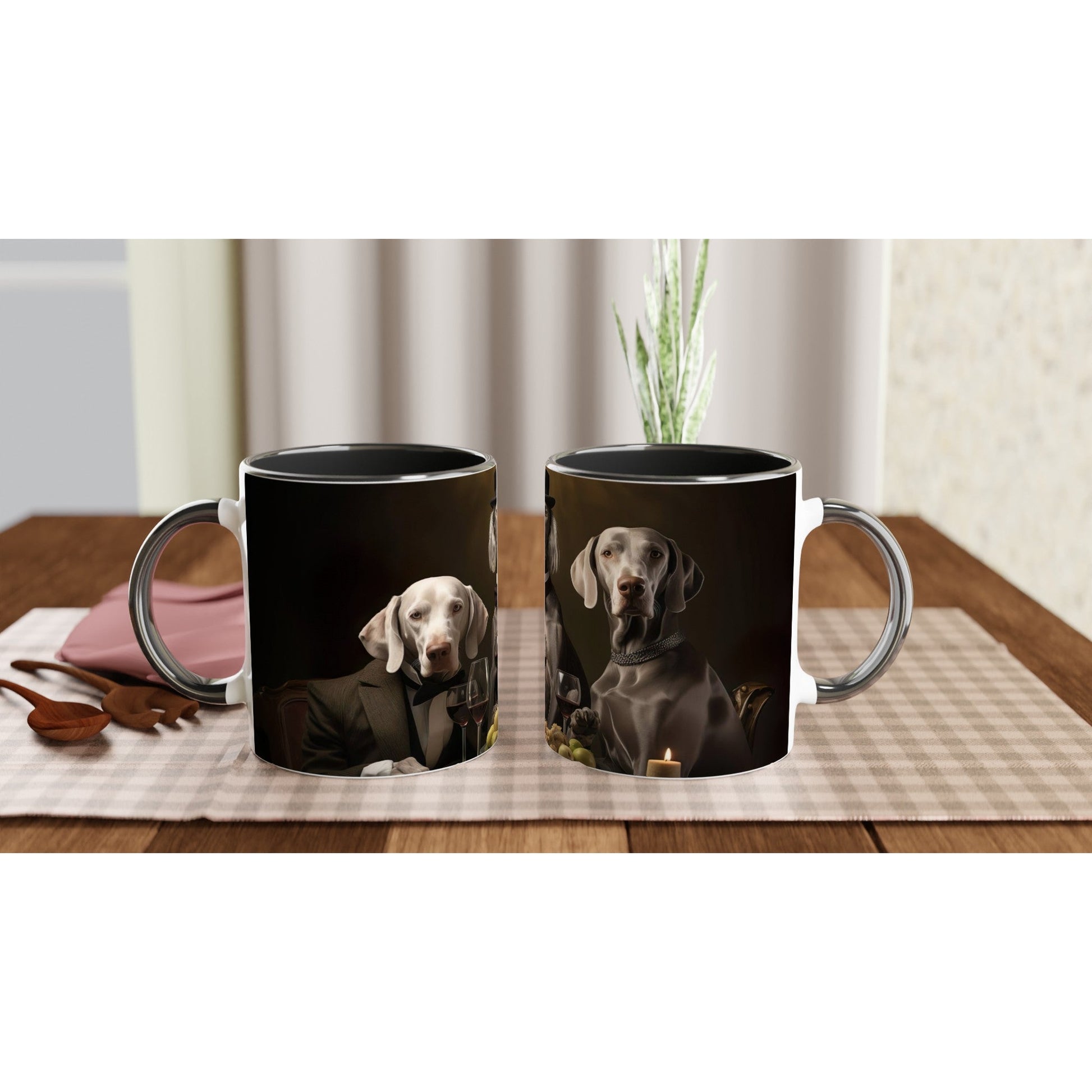 11oz Two-Tone Coffee Mug with vintage design of Weimaraners - Hobbster