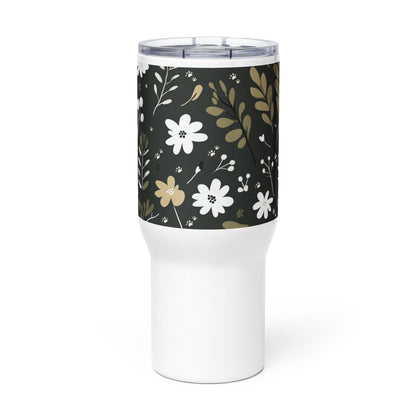 25oz Travel Mug with a Handle - Boho Flower and Paw Print Design [Green] - Hobbster