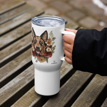 25oz Travel Mug with a Handle - German Shepherd Paper Quilling Design - Hobbster