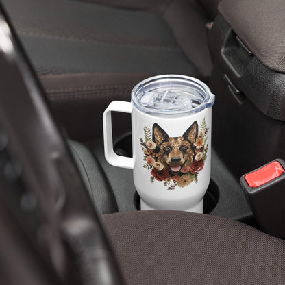 25oz Travel Mug with a Handle - German Shepherd Paper Quilling Design - Hobbster