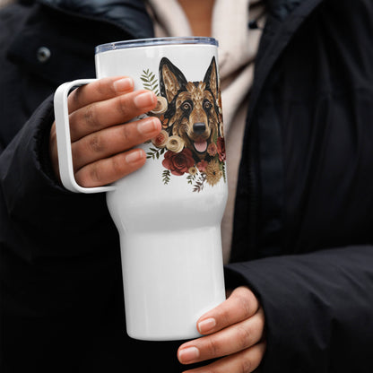 25oz Travel Mug with a Handle - German Shepherd Paper Quilling Design - Hobbster