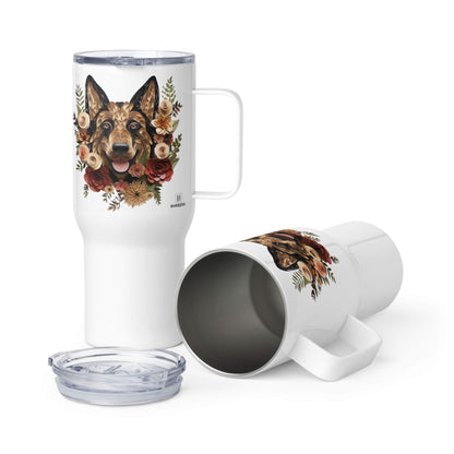 25oz Travel Mug with a Handle - German Shepherd Paper Quilling Design - Hobbster