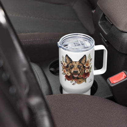 25oz Travel Mug with a Handle - German Shepherd Paper Quilling Design - Hobbster