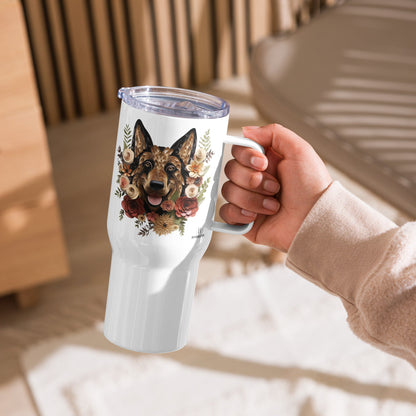 25oz Travel Mug with a Handle - German Shepherd Paper Quilling Design - Hobbster