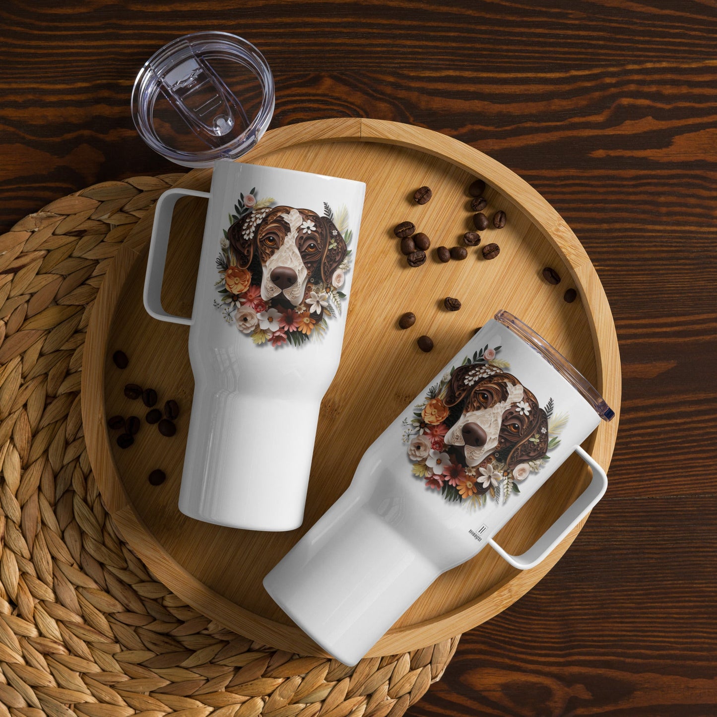 25oz Travel Mug with a Handle - German Short Hair Pointer Paper Quilling Design - Hobbster