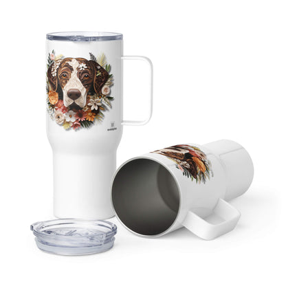 25oz Travel Mug with a Handle - German Short Hair Pointer Paper Quilling Design - Hobbster