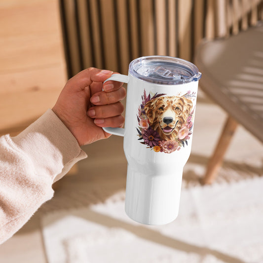 25oz Travel Mug with a Handle - Golden Retriever Paper Quilling Design - Hobbster