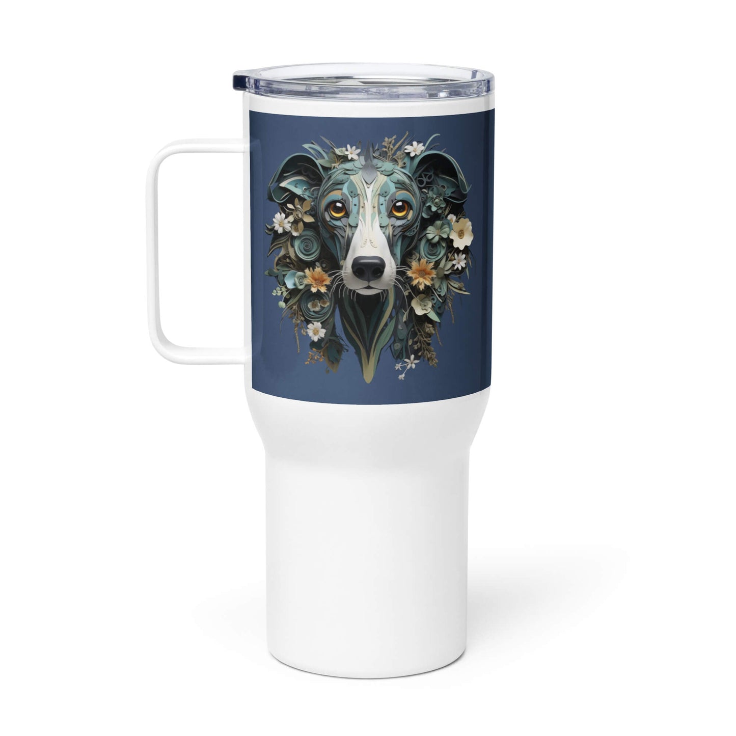 25oz Travel Mug with a Handle - Greyhound Paper Quilling Design - Hobbster