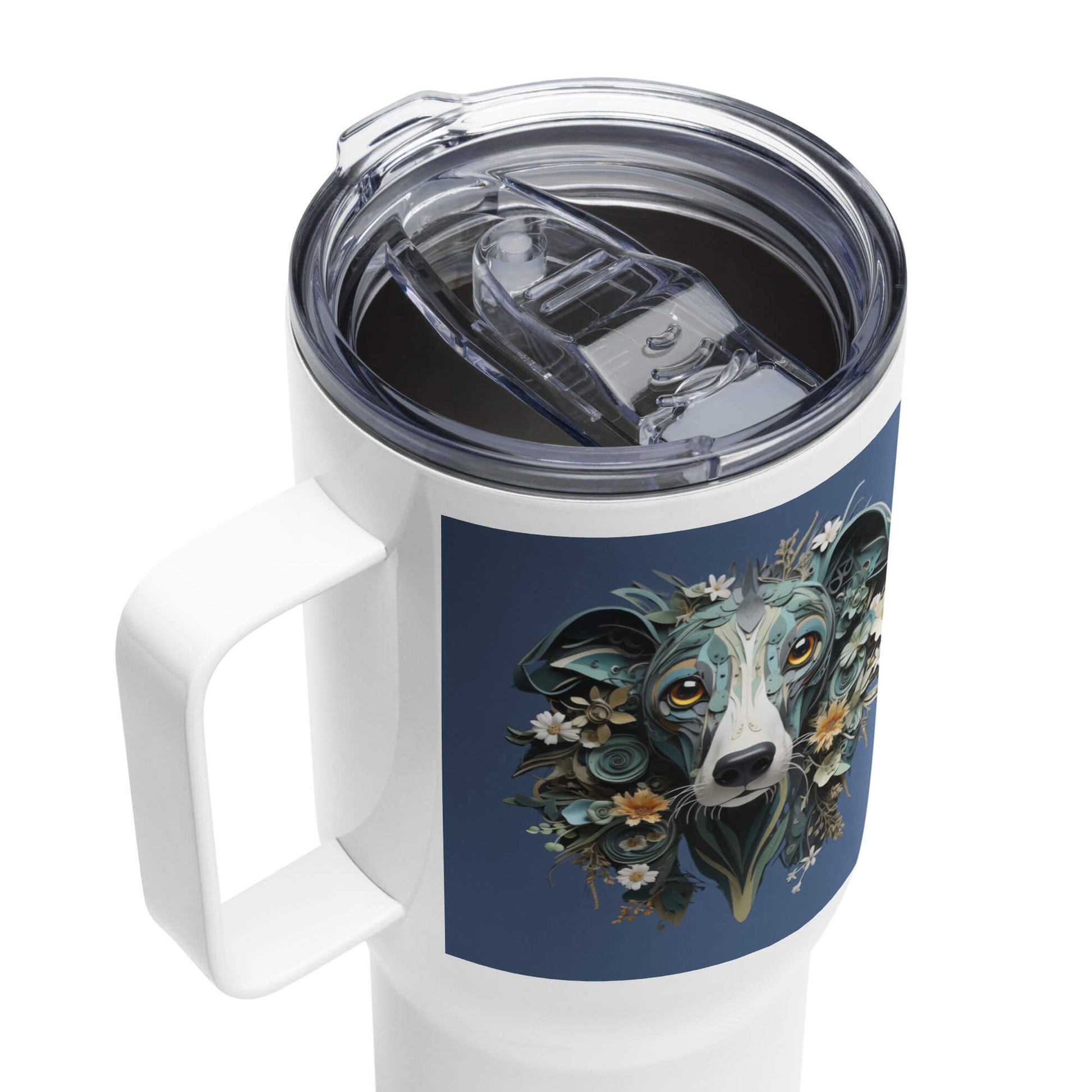 25oz Travel Mug with a Handle - Greyhound Paper Quilling Design - Hobbster