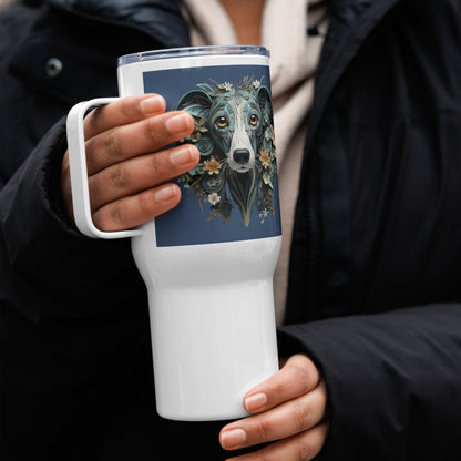 25oz Travel Mug with a Handle - Greyhound Paper Quilling Design - Hobbster