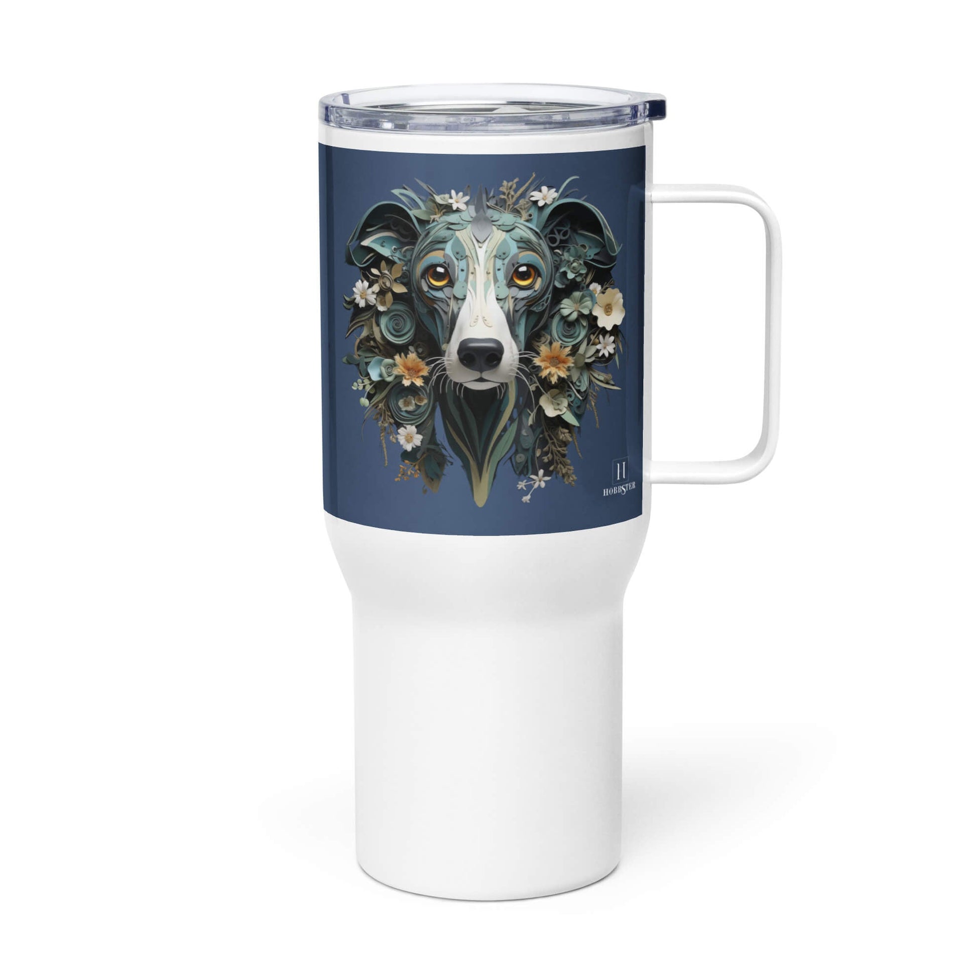 25oz Travel Mug with a Handle - Greyhound Paper Quilling Design - Hobbster