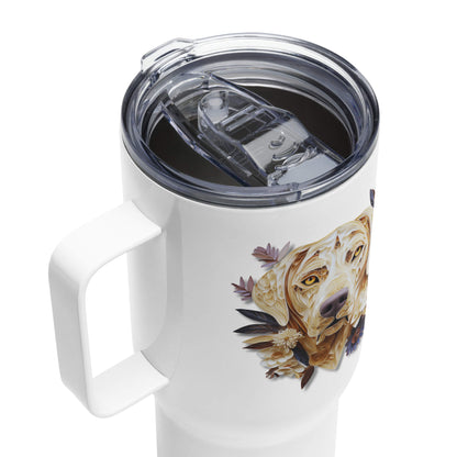 25oz Travel Mug with a Handle - Labrador Paper Quilling Design - Hobbster