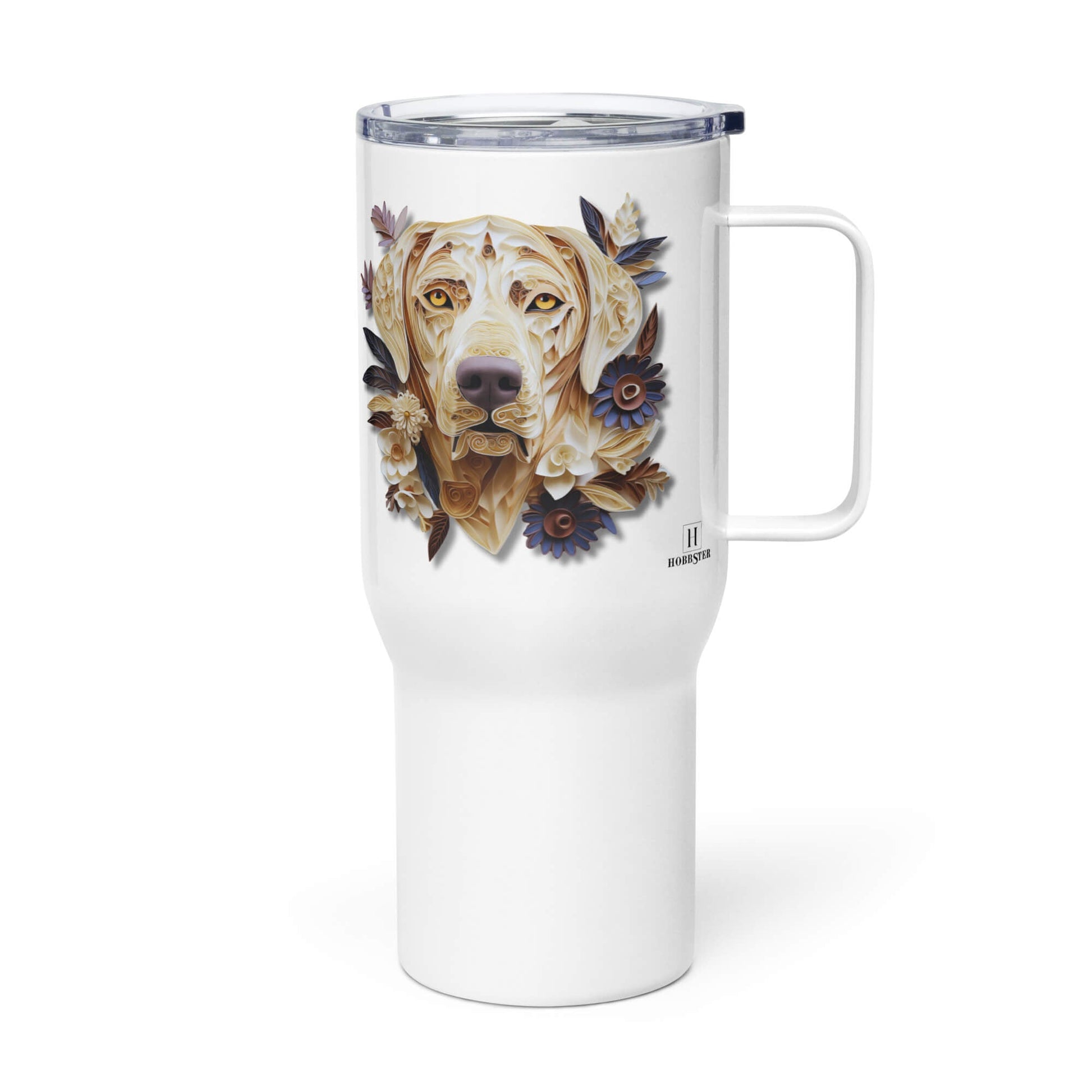 25oz Travel Mug with a Handle - Labrador Paper Quilling Design - Hobbster