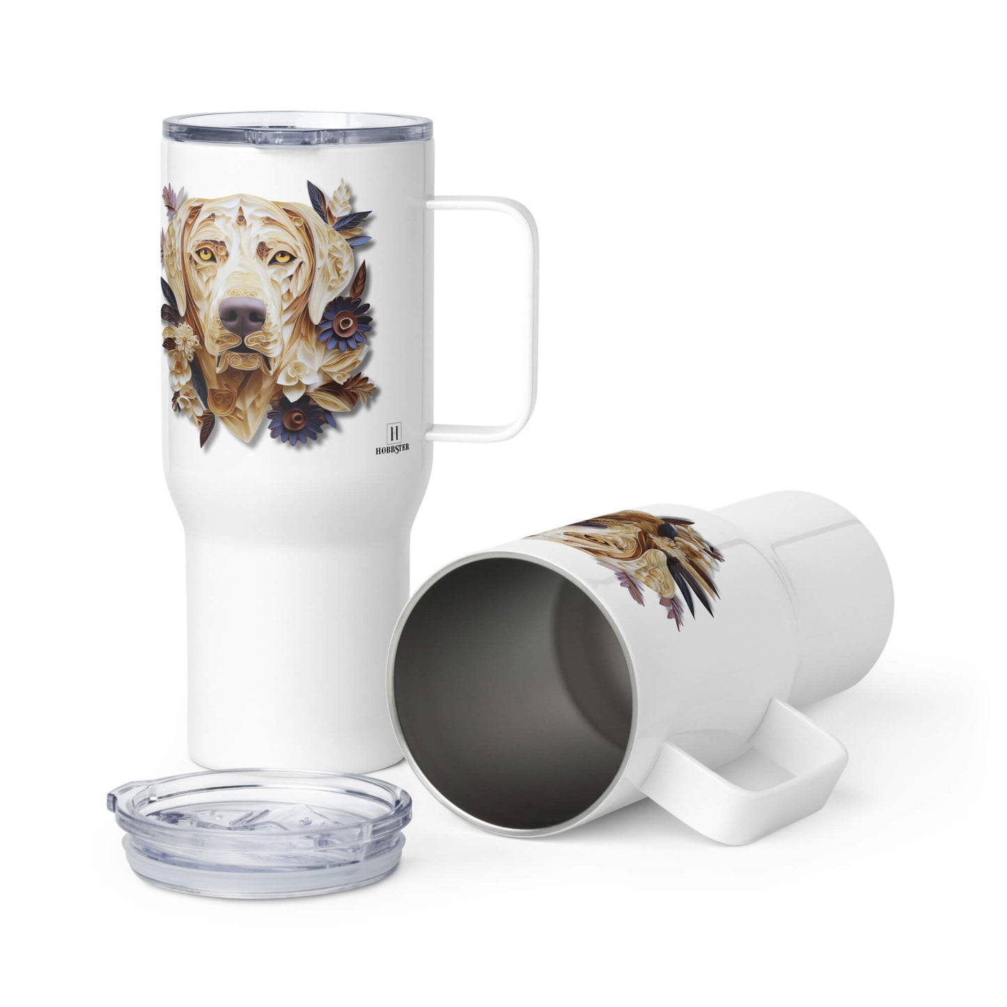 25oz Travel Mug with a Handle - Labrador Paper Quilling Design - Hobbster