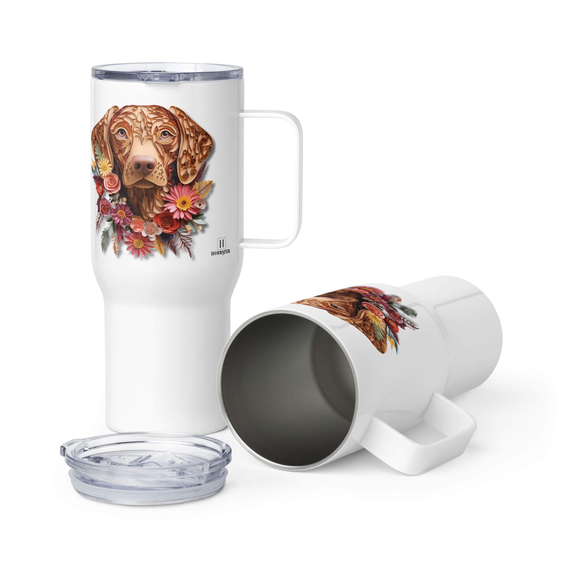 25oz Travel Mug with a Handle - Vizsla Paper Quilling Design - Hobbster