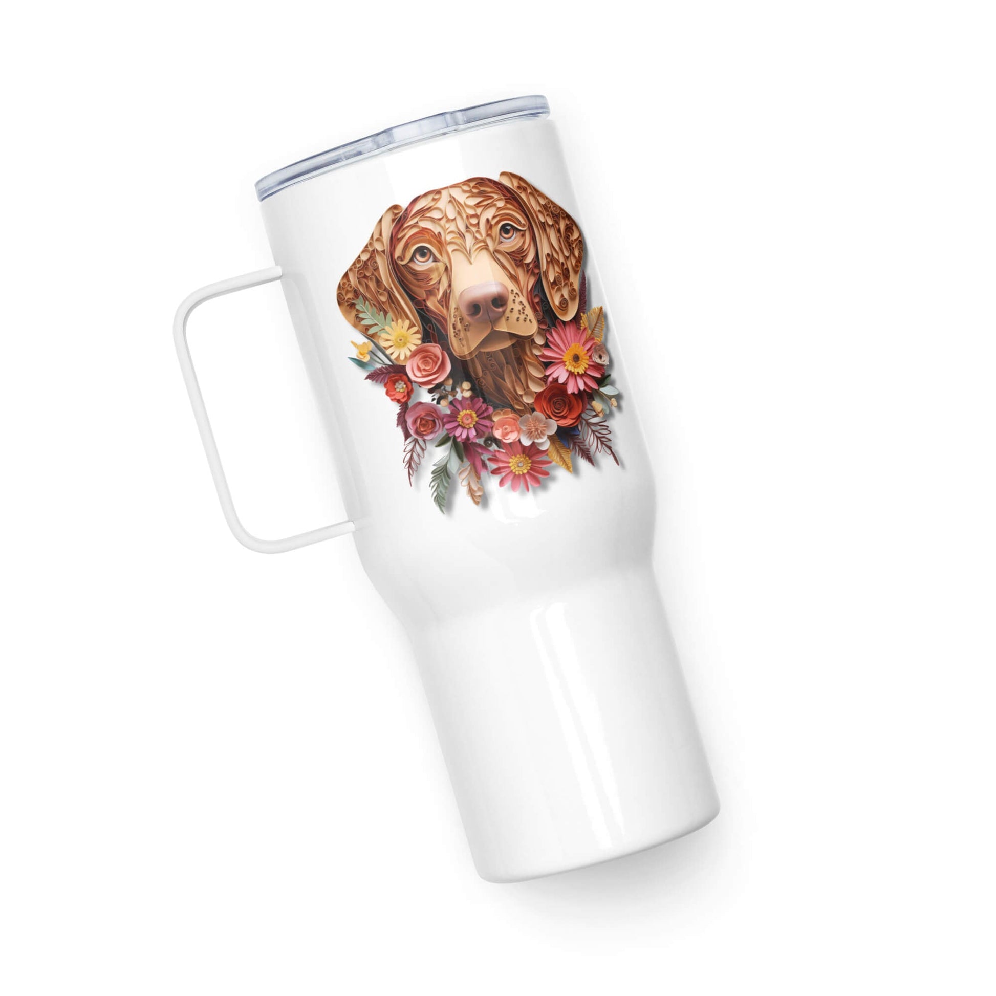 25oz Travel Mug with a Handle - Vizsla Paper Quilling Design - Hobbster