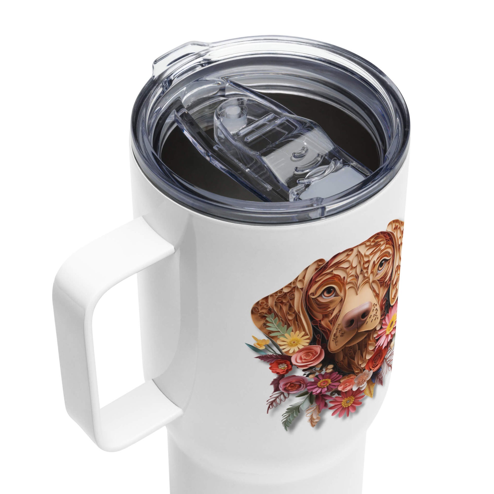 25oz Travel Mug with a Handle - Vizsla Paper Quilling Design - Hobbster