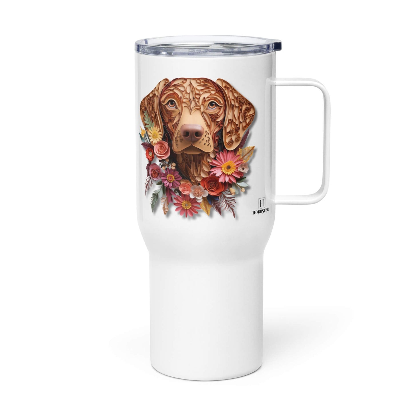 25oz Travel Mug with a Handle - Vizsla Paper Quilling Design - Hobbster