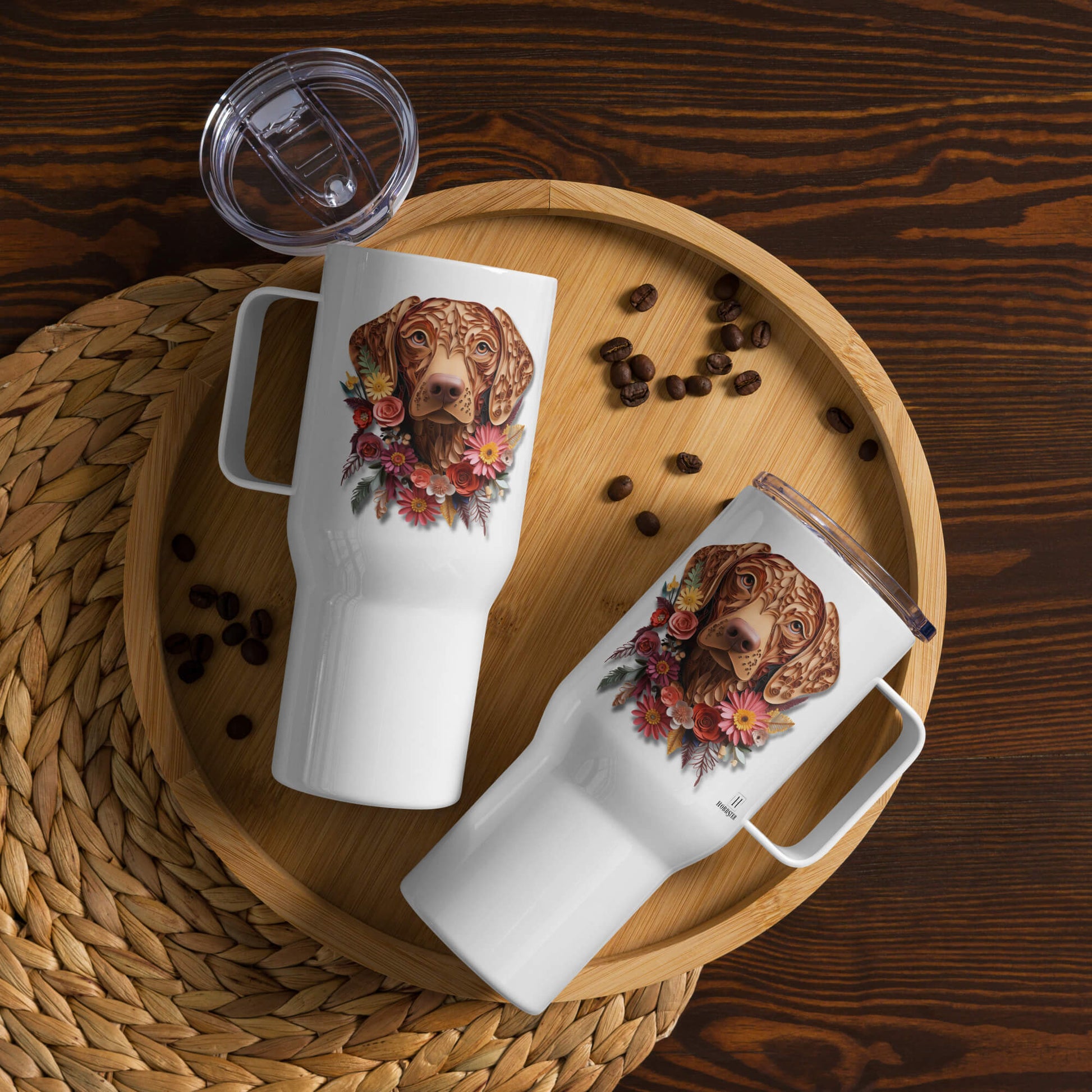 25oz Travel Mug with a Handle - Vizsla Paper Quilling Design - Hobbster