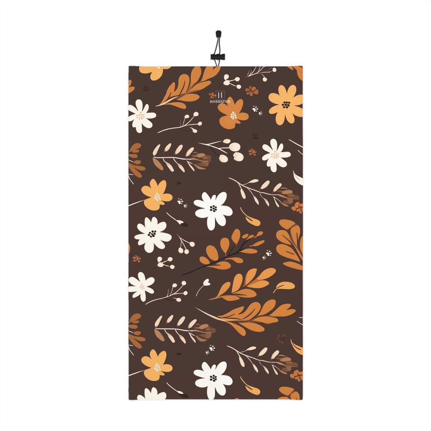 Brown Winter Neck Gaiter With Drawstring featuring unique boho plant design - Hobbster