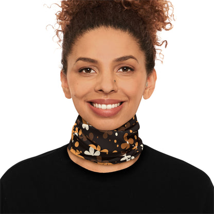 Brown Winter Neck Gaiter With Drawstring featuring unique brown boho plant design - Hobbster