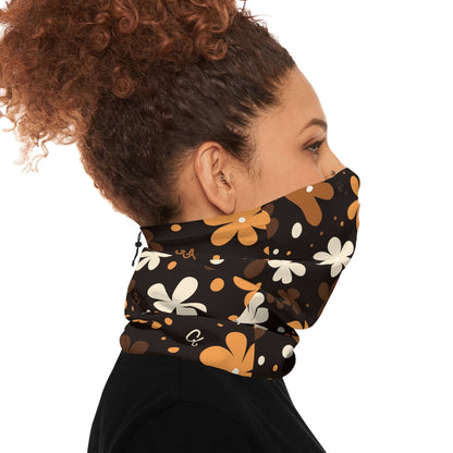 Brown Winter Neck Gaiter With Drawstring featuring unique brown boho plant design - Hobbster