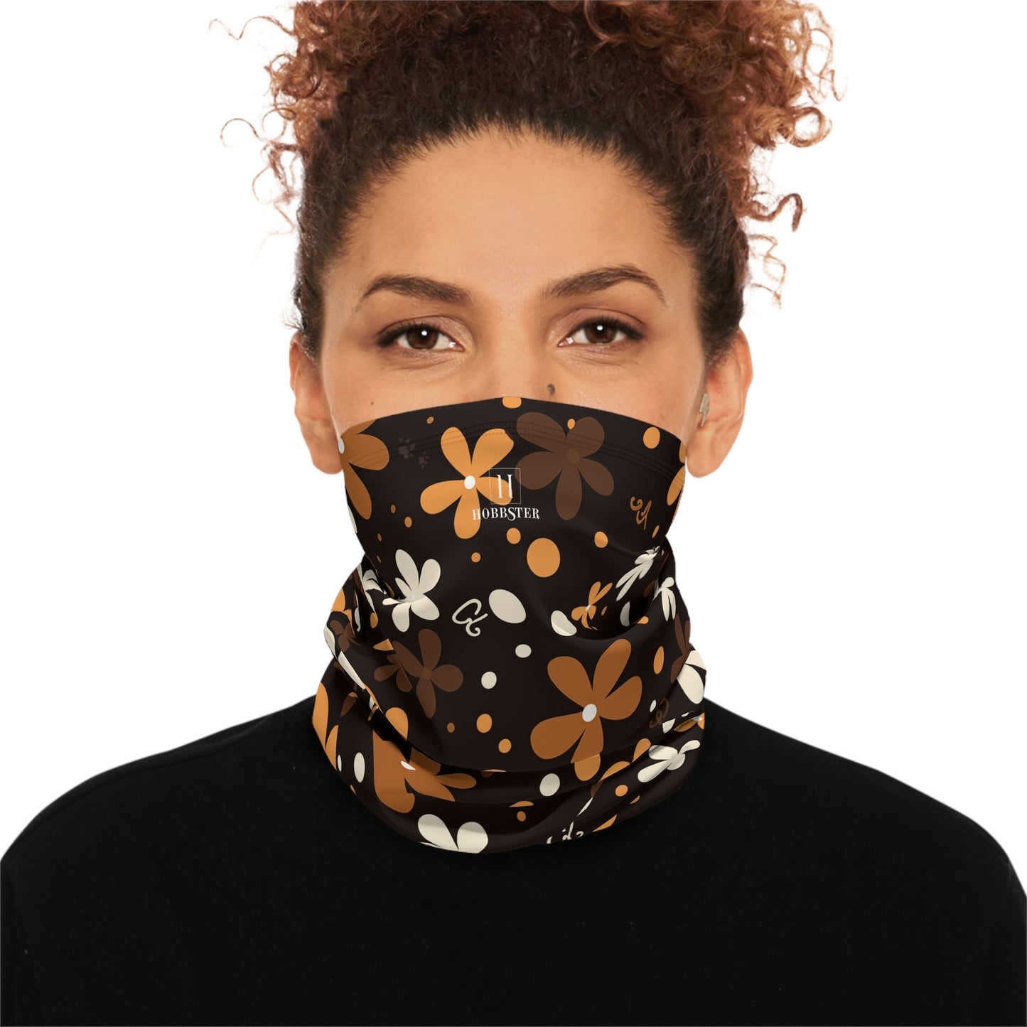 Brown Winter Neck Gaiter With Drawstring featuring unique brown boho plant design - Hobbster