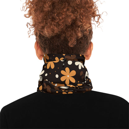 Brown Winter Neck Gaiter With Drawstring featuring unique brown boho plant design - Hobbster
