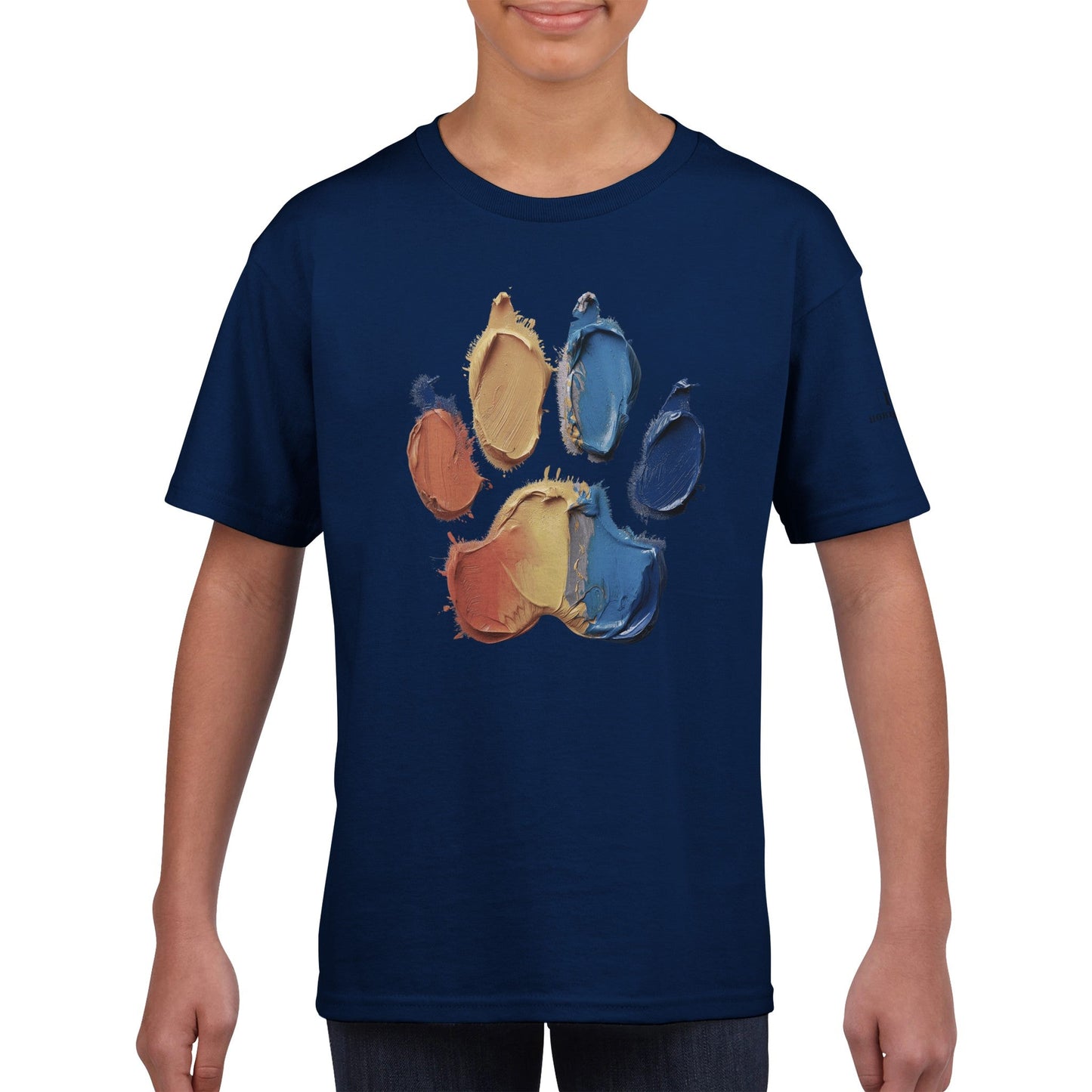 Classic Kids Crewneck T-shirt Featuring Large Painted Paw Print - Hobbster