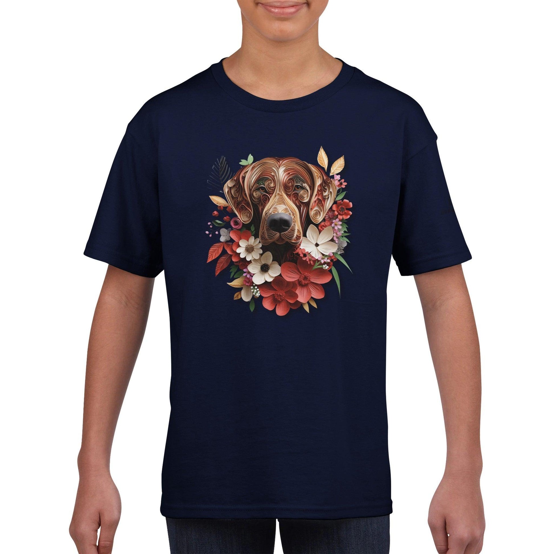 Classic Kids Crewneck T-shirt featuring Rhodesian Ridgeback Paper Quill Design - Hobbster