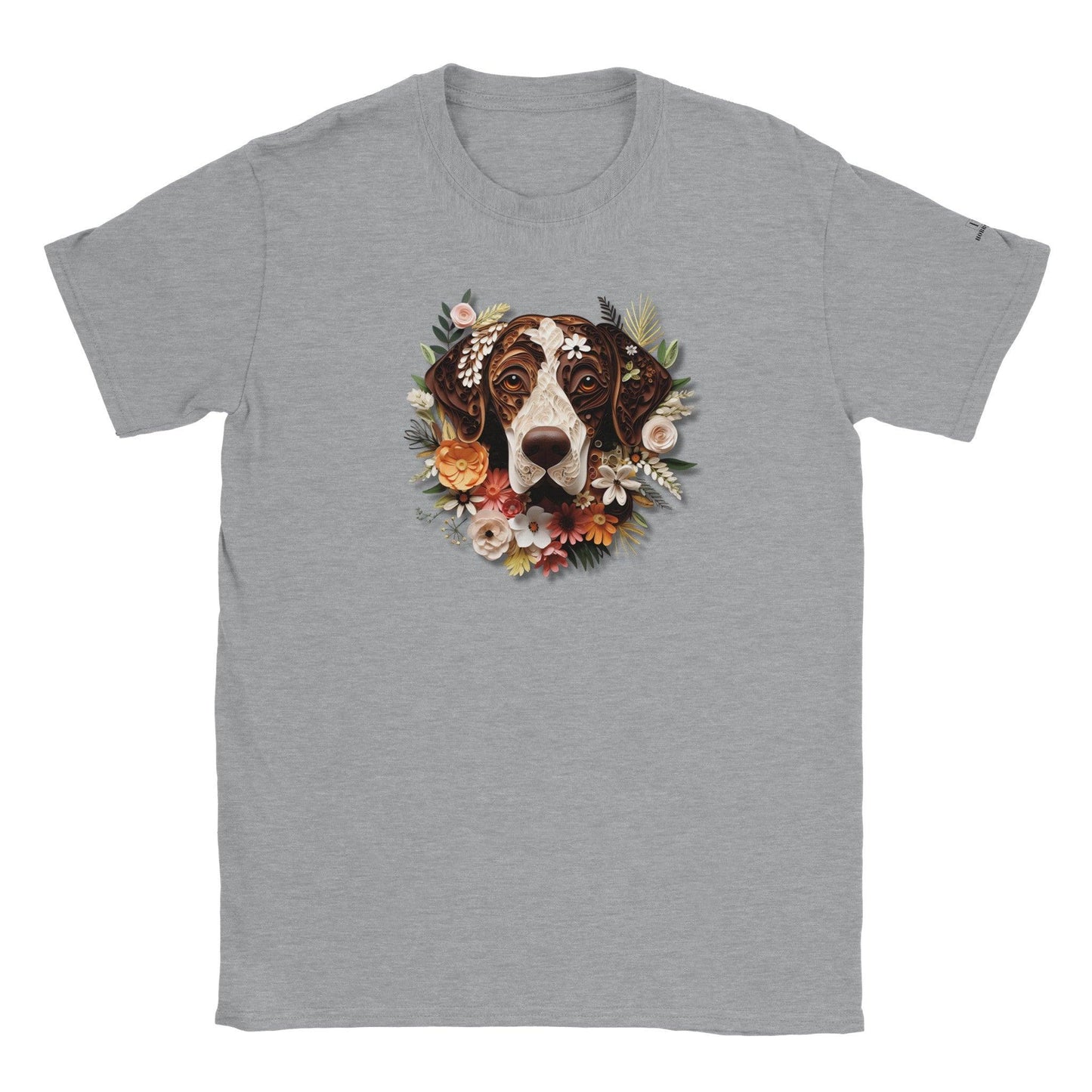 Classic Kids Crewneck T-shirt with German Short Hair Pointer Paper Quill Design - Hobbster