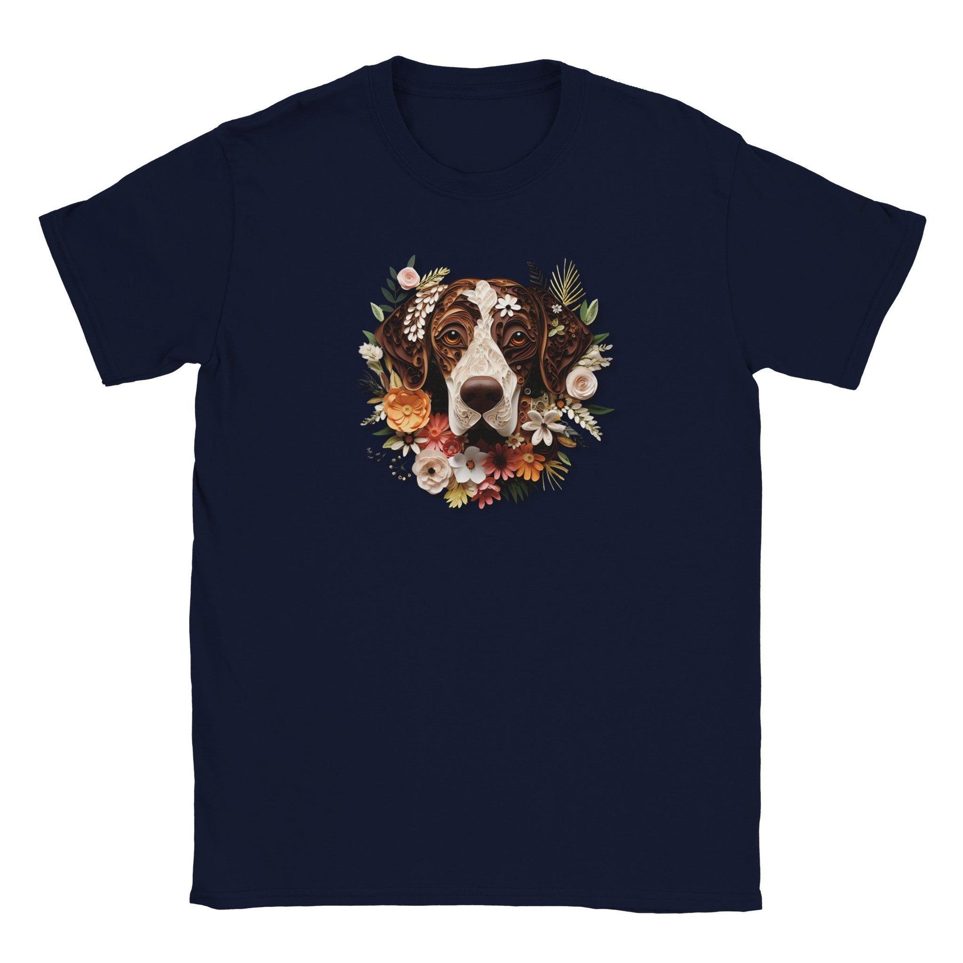 Classic Kids Crewneck T-shirt with German Short Hair Pointer Paper Quill Design - Hobbster